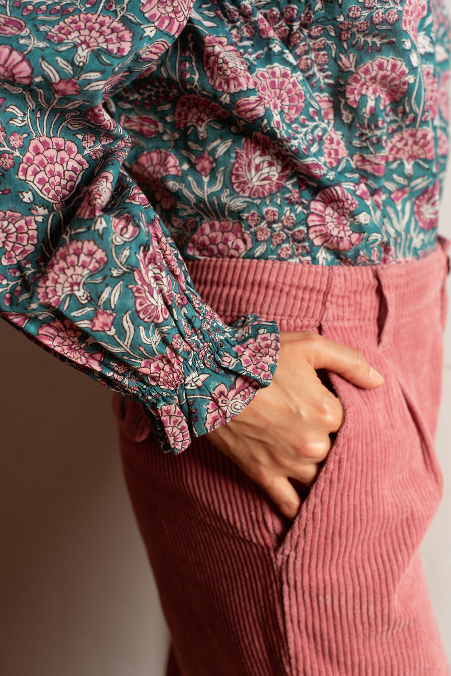 Ruby Blouse Green and Pink Floral