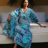 Sybil Dress Green & Blue Geo