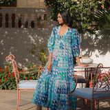 Sybil Dress Green & Blue Geo