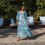 Sybil Dress Green & Blue Geo