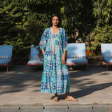 Sybil Dress Green & Blue Geo