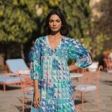 Sybil Dress Green & Blue Geo