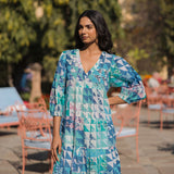 Sybil Dress Green & Blue Geo