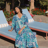 Sybil Dress Green & Blue Geo