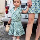 Mini O&I Ella Dress White and Green Azalea