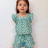 Mini O&I Issy Shorts Green and Blue Azalea