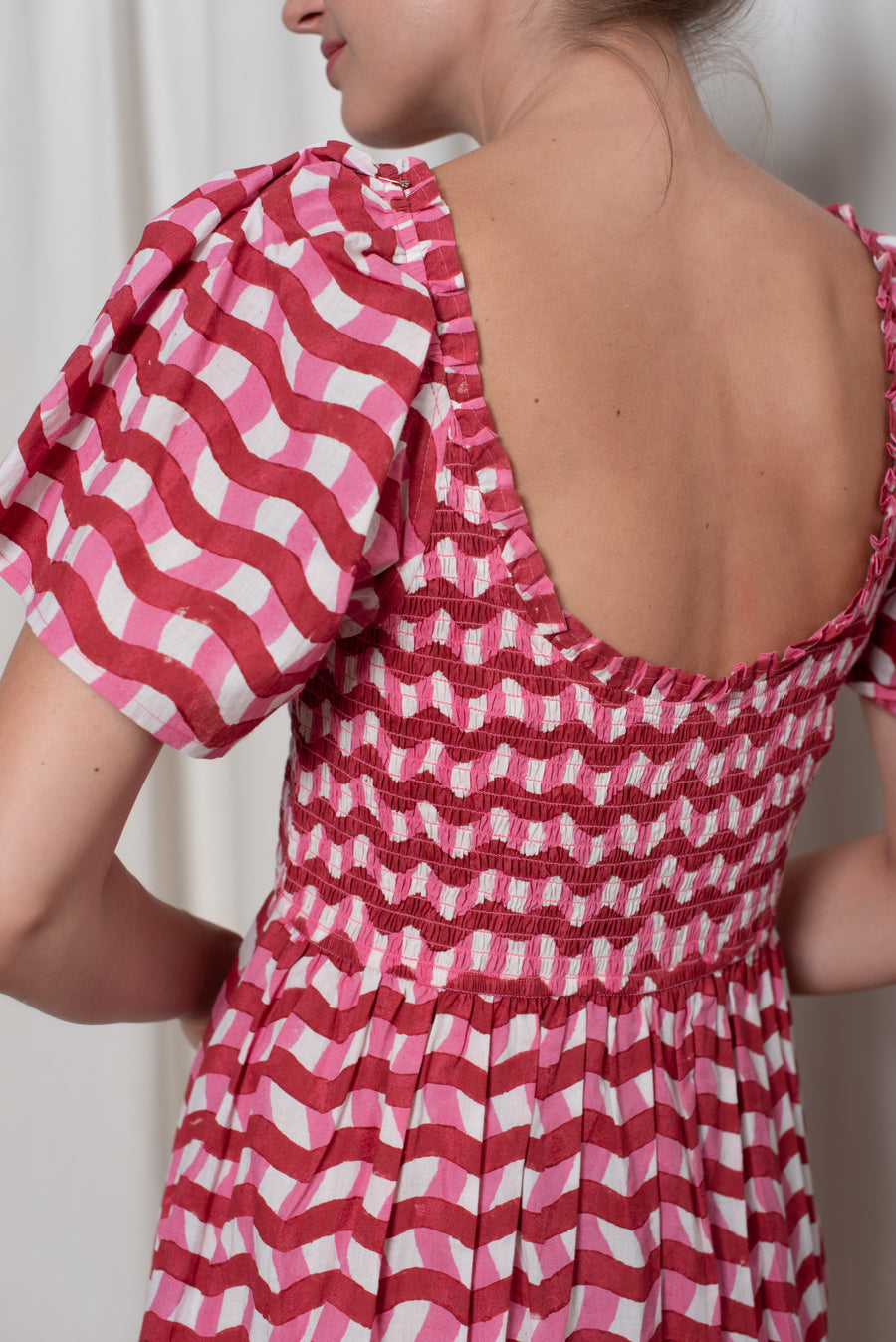 Delilah Dress Red and Pink Zigzag Stripe