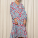 Evie Dress Blue and Red Azalea