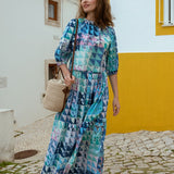 Mimi Top Green & Blue Geo