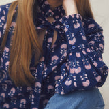 SOLD OUT - Bella Blouse Navy Hydrangea Block Print