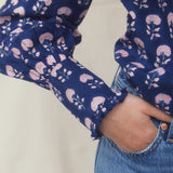 SOLD OUT - Bella Blouse Navy Hydrangea Block Print