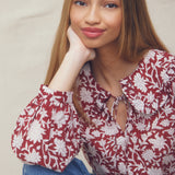 SOLD OUT - Betsy Blouse Burgundy Dahlia Block Print