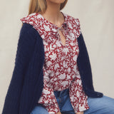 SOLD OUT - Betsy Blouse Burgundy Dahlia Block Print