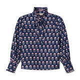 SOLD OUT - Bella Blouse Navy Hydrangea Block Print