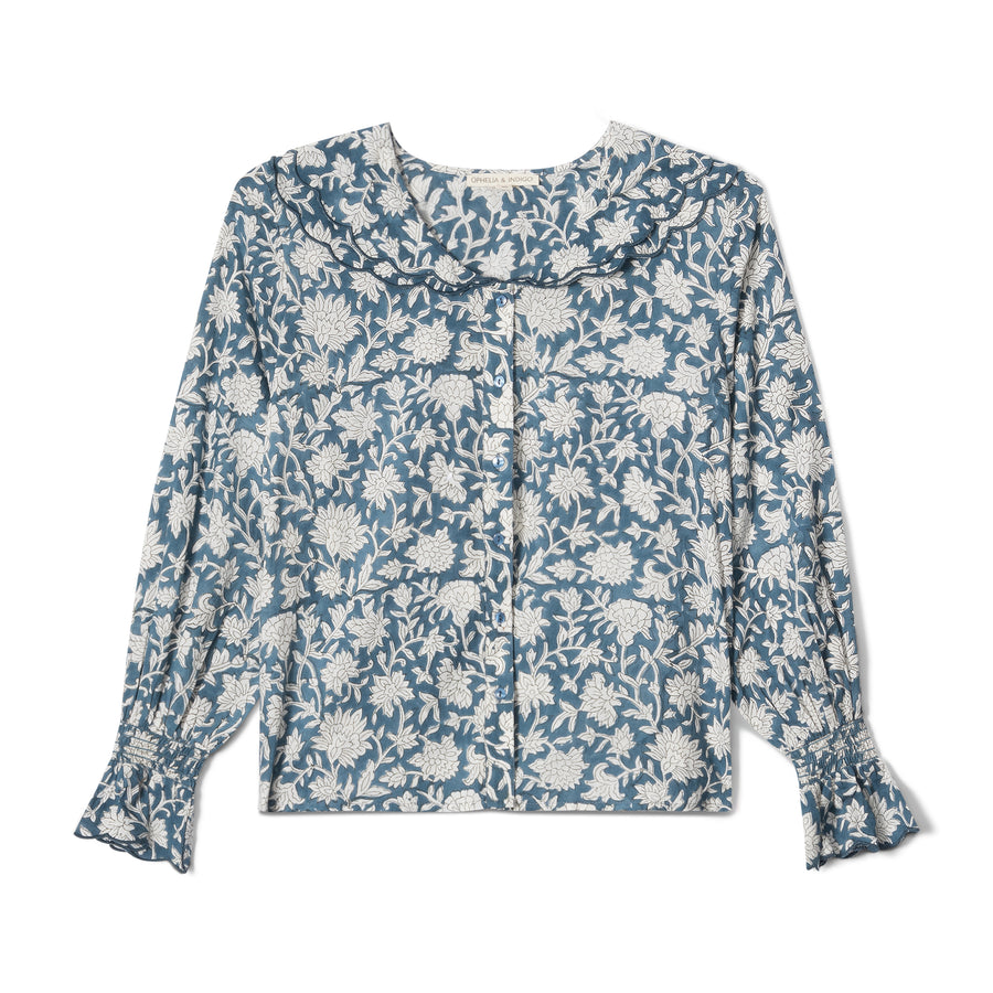SOLD OUT Darcie Blouse Teal Dahlia Block Print