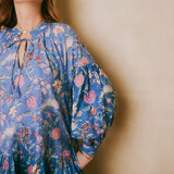 SOLD OUT - Kitty Dress Blue Exotic Floral Block Print