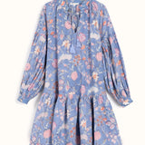 SOLD OUT - Kitty Dress Blue Exotic Floral Block Print