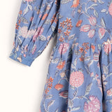 SOLD OUT - Kitty Dress Blue Exotic Floral Block Print