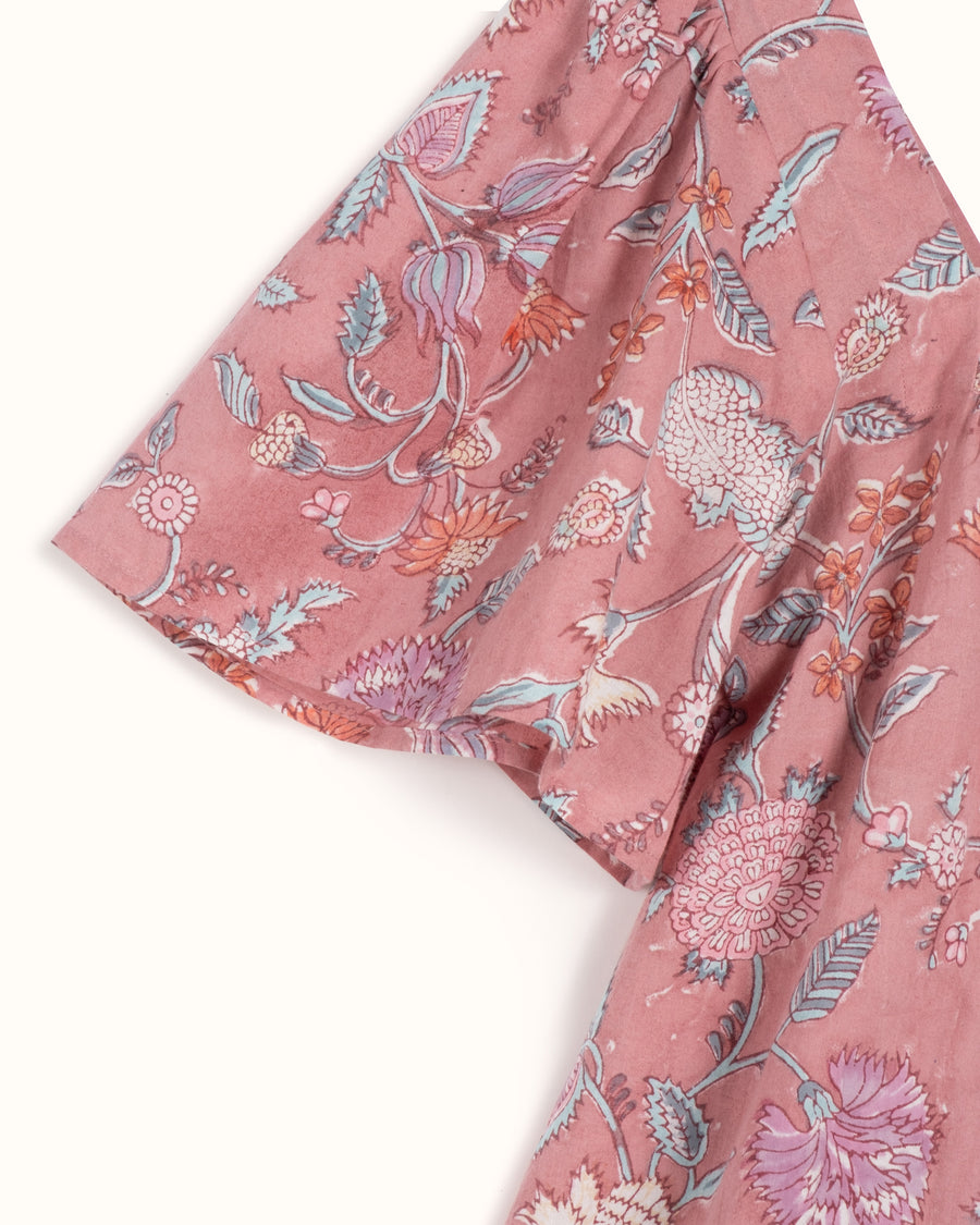 SOLD OUT - Fifi Top Pink Exotic Floral Block Print