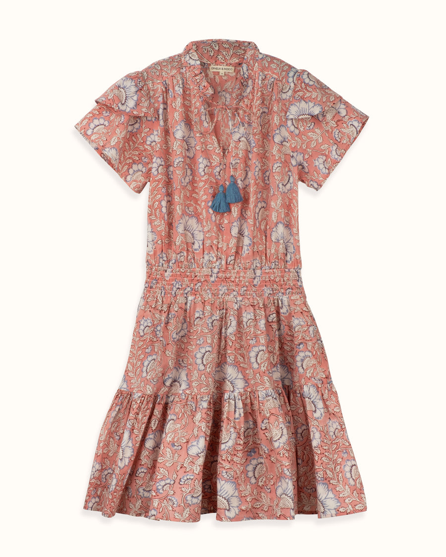 SOLD OUT - Ella Dress Pink and Blue Dianthus Block Print