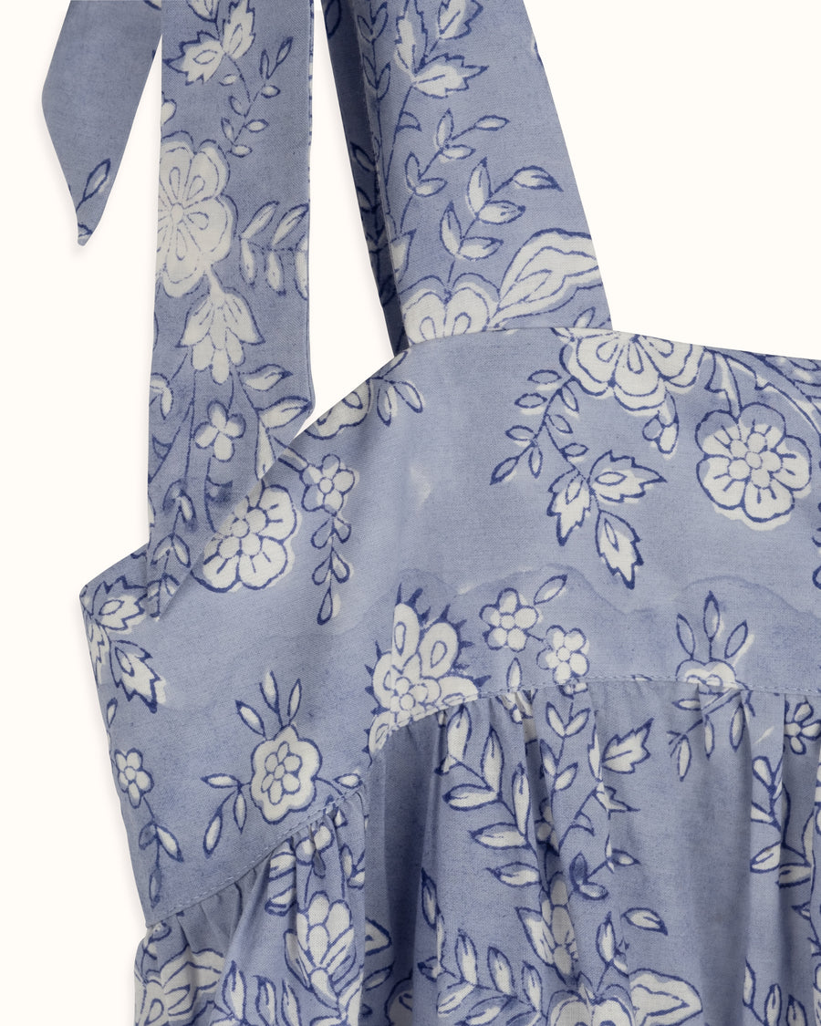 SOLD OUT - Maisy Dress Blue Floral Block Print