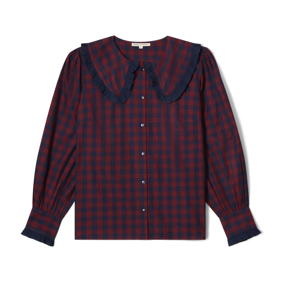 SOLD OUT - Poppy Blouse Navy and Burgundy Check
