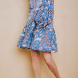 SOLD OUT - Kitty Dress Blue Exotic Floral Block Print
