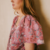 SOLD OUT - Fifi Top Pink Exotic Floral Block Print