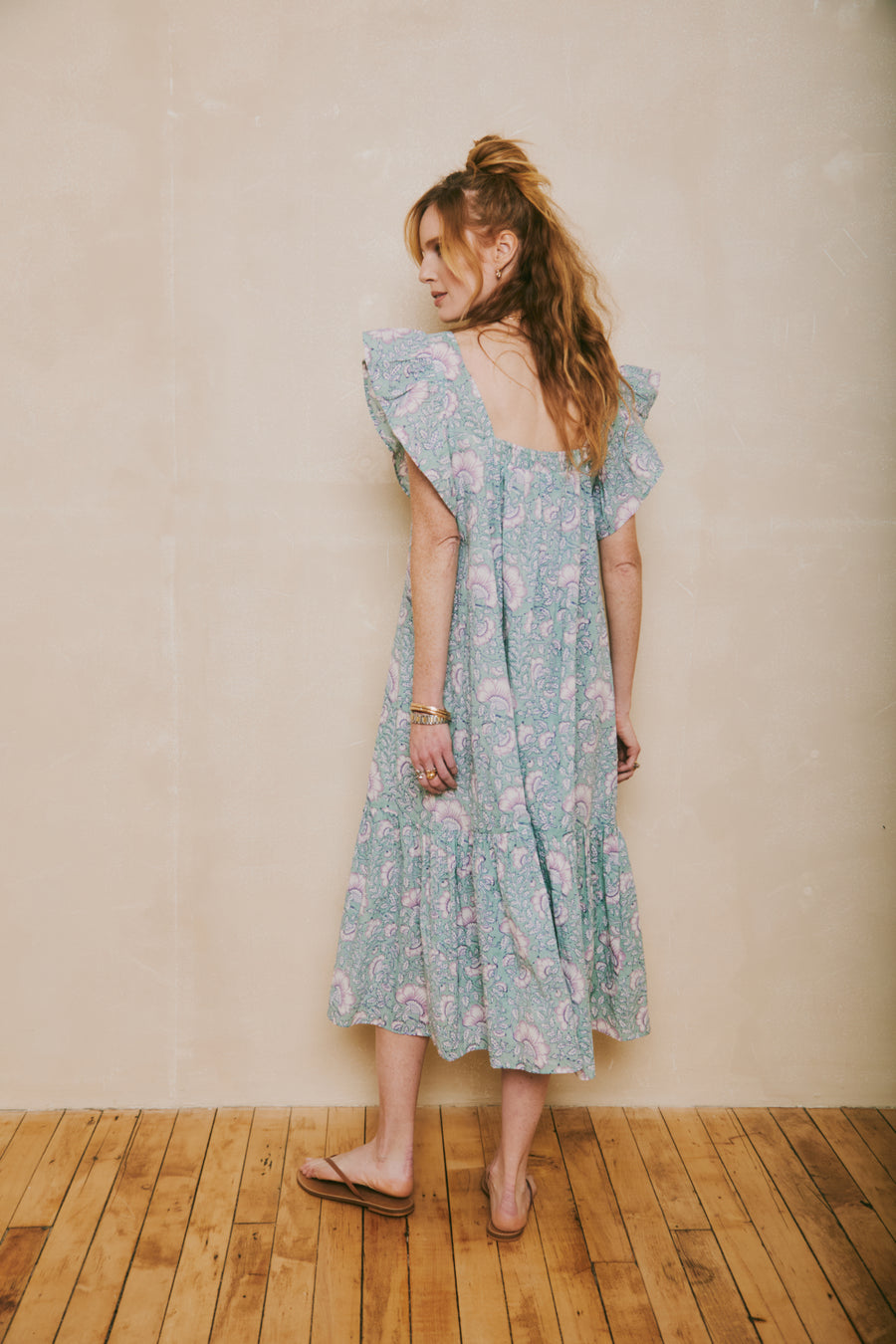 SOLD OUT - Flora Dress Mint and Lilac Dianthus Block Print