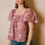 SOLD OUT - Fifi Top Pink Exotic Floral Block Print