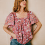 SOLD OUT - Fifi Top Pink Exotic Floral Block Print